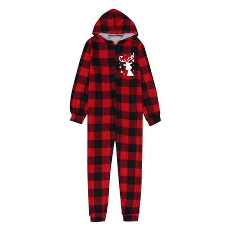 

Pajamas for Women KKCXFJX Parent-child Attire Christmas Suits Plaid Printed Homewear Hooded Zipper Long Sleeve Pajamas Mom Jumpsuits