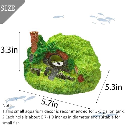 Fish Tank Hobbit Decorations,Resin Small Fish Cave Hideout House,Aquarium Decor Hide Hole Shelter Castle Ornaments Mini Garden Decorating Accessories