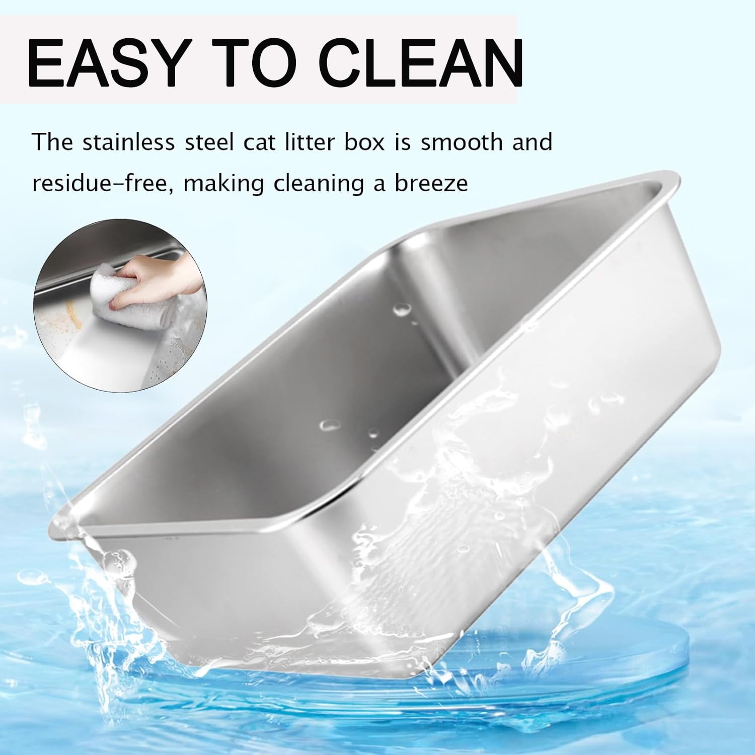 Stainless Steel Cat Litter Box, Large Metal Litter Tray, Never Absorbs Odors,Stain Free, Rustproof, Non Stick Smooth Surface  23.6"L x 15.7"W x 6"H