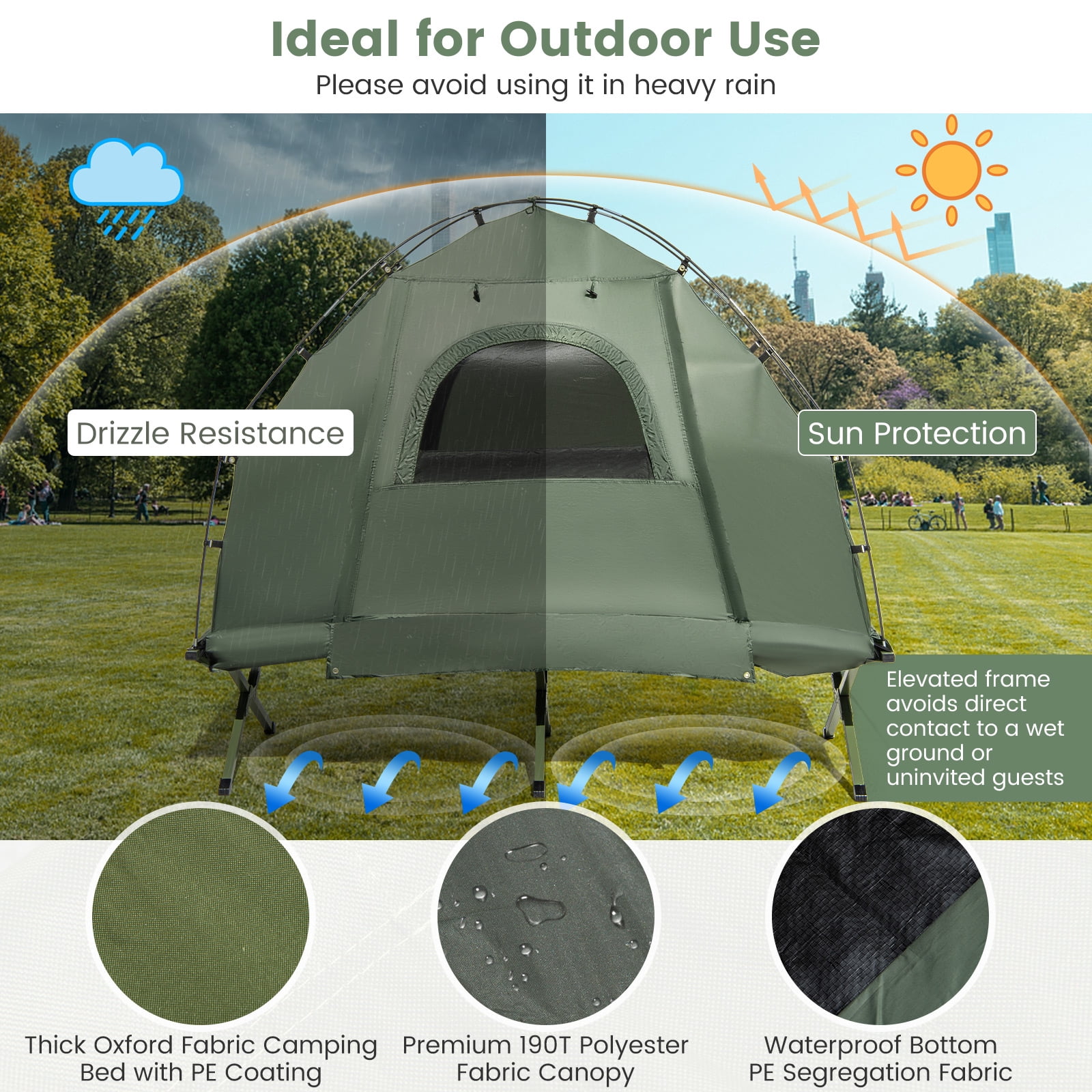 Goplus 1-Person Waterproof Camping Tent Cot with Air Mattress, Pillow, Sleeping Bag