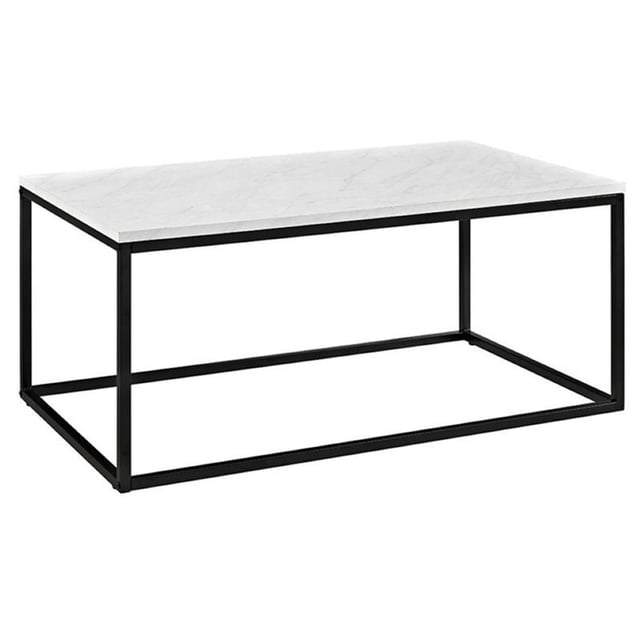 Pemberly Row Open Box Coffee Table in Marble with Unique Metal and Wood Design, Marble