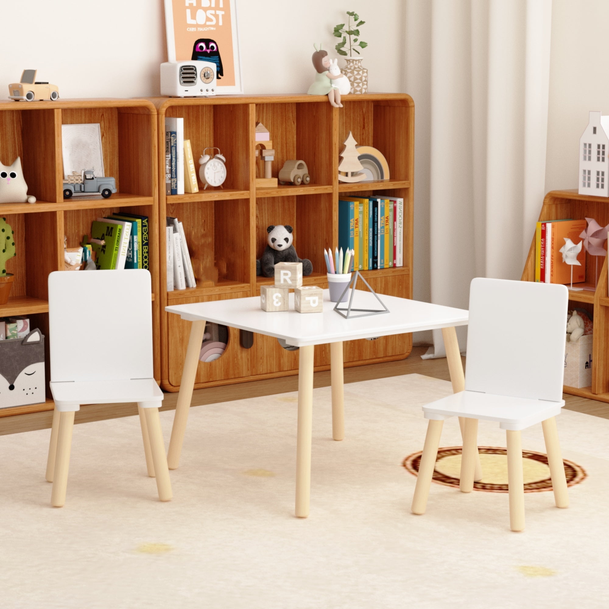 Children Kids Table And Chair Set, Kids 3-Piece Table And Chairs Set For Daycare And Classrooms, Child-Safe Design Desk Kids Room Furniture For Arts & Crafts, Snack Time