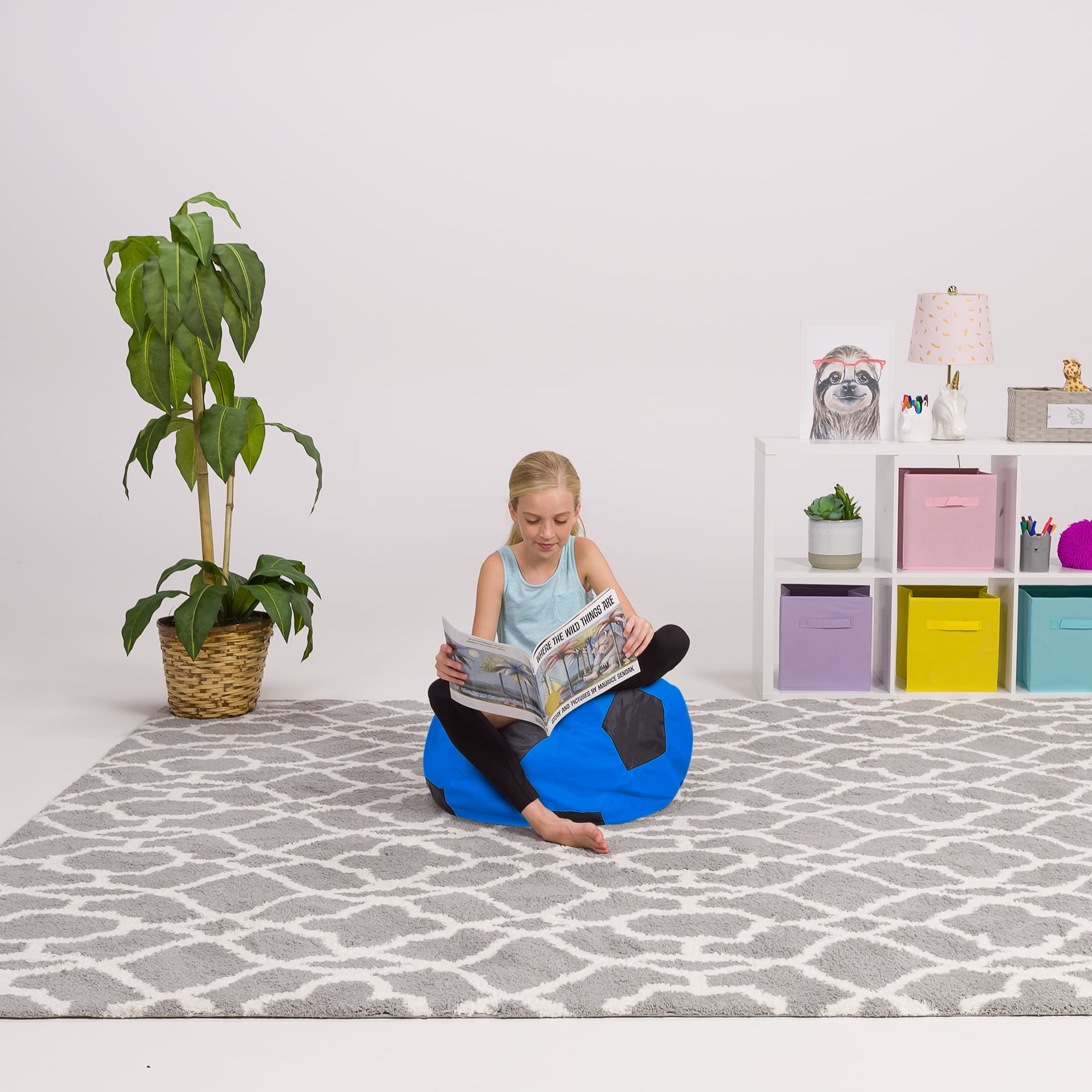 Posh Creations Bean Bag Stuffable Cover Only for Storage, Kids, Canvas, 2ft, Soccer, Blue & Black