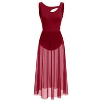 IBTOM CASTLE Women Lyrical Dance Dress Modern Contemporary Dancewear Backless Tulle Skirt L Wine Red