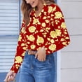 thumbnail image 4 of Abomasnow Womens Button Down Shirts Fashion Boho Floral Printed Shirts Dressy Casual Long Sleeve V Neck Tops S-2XL, 4 of 6