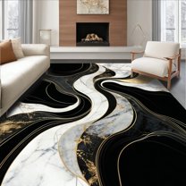 Flatwoven High Traffic Area Rug, Luxurious Liquid Marble Aesthetic, Non Slip, Stain Resistant, Washable Area Rugs for Living Room, Bedroom(Black, 4X6)