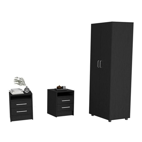 Dunlap 3 Piece Bedroom Set, Armoire   2 Nightstands, Black