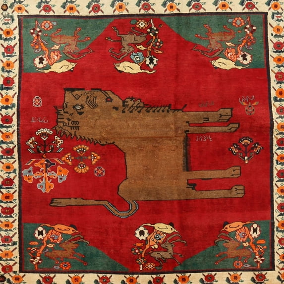 Ahgly Company Indoor Square Traditional Red Animal Area Rugs, 3' Square