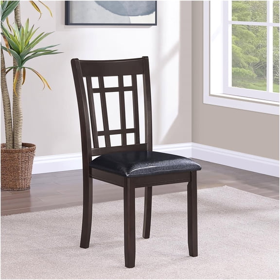 JERFIT 2-Pack Transitional Dining Chairs with Lattice Back, Padded Faux Leather Upholstered Seat, Espresso Brown Side Chairs for Kitchen, Dining Room