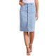 thumbnail image 1 of Falda de mezclilla casual de botón para mujer Inspire Chic, de cintura alta, con dobladillo deshilachado, falda midi de mezclilla M azul claro, 1 of 5
