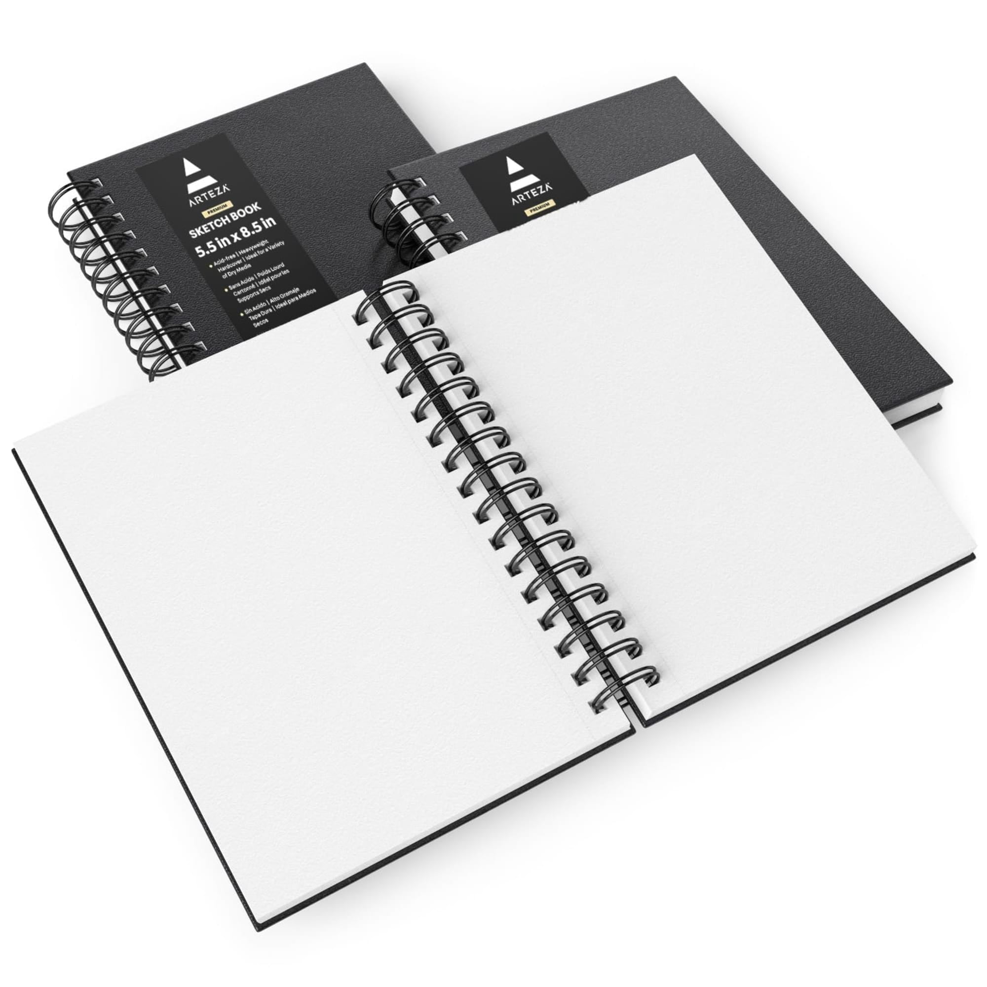 Arteza 5.5" x 8.5" Spiral-Bound Hardcover Sketchbook, 200 Pages, Black, Set of 3