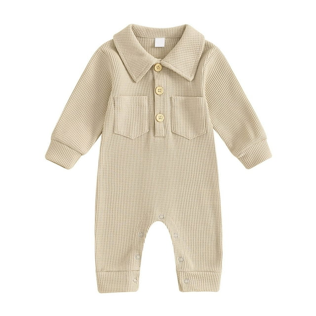 aidice Fall Baby Boy Girl Clothes Unisex Lapel Neck Infant Button Newborn Comfy Cotton Rompers Toddler Clothes