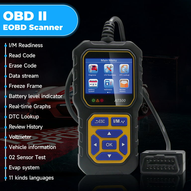 Scanner Obd2, At500 Obd2 Scanner Outil de diagnostic Moteur de voiture  Lecteur de code d'erreur et moteur de vérification d'effacement