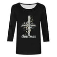 thumbnail image 4 of Fashion Fall Saving LiMoi Women's Xmas Greeting Print Shirt 3/4 Sleeve Round Neck Casual and Cheerful Top Tees Tshirts Blouse for Seasonal Style My Items, 4 of 5