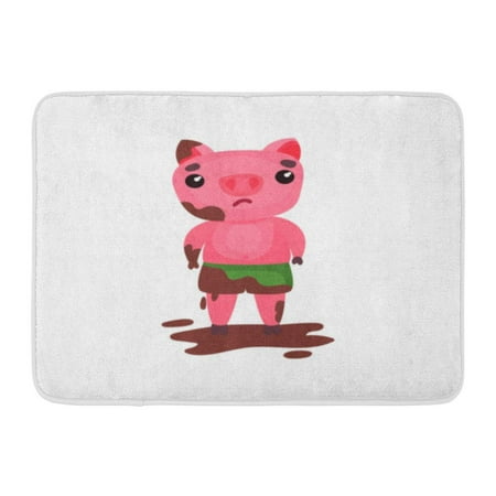 Mud Room Rugs GODPOK Boy Pink Adorable Cute Sad Pig Character Standing in Puddle of Mud Funny Cartoon Piggy Animal Baby Rug Doormat Bath Mat 23.6x15.7 inch ()