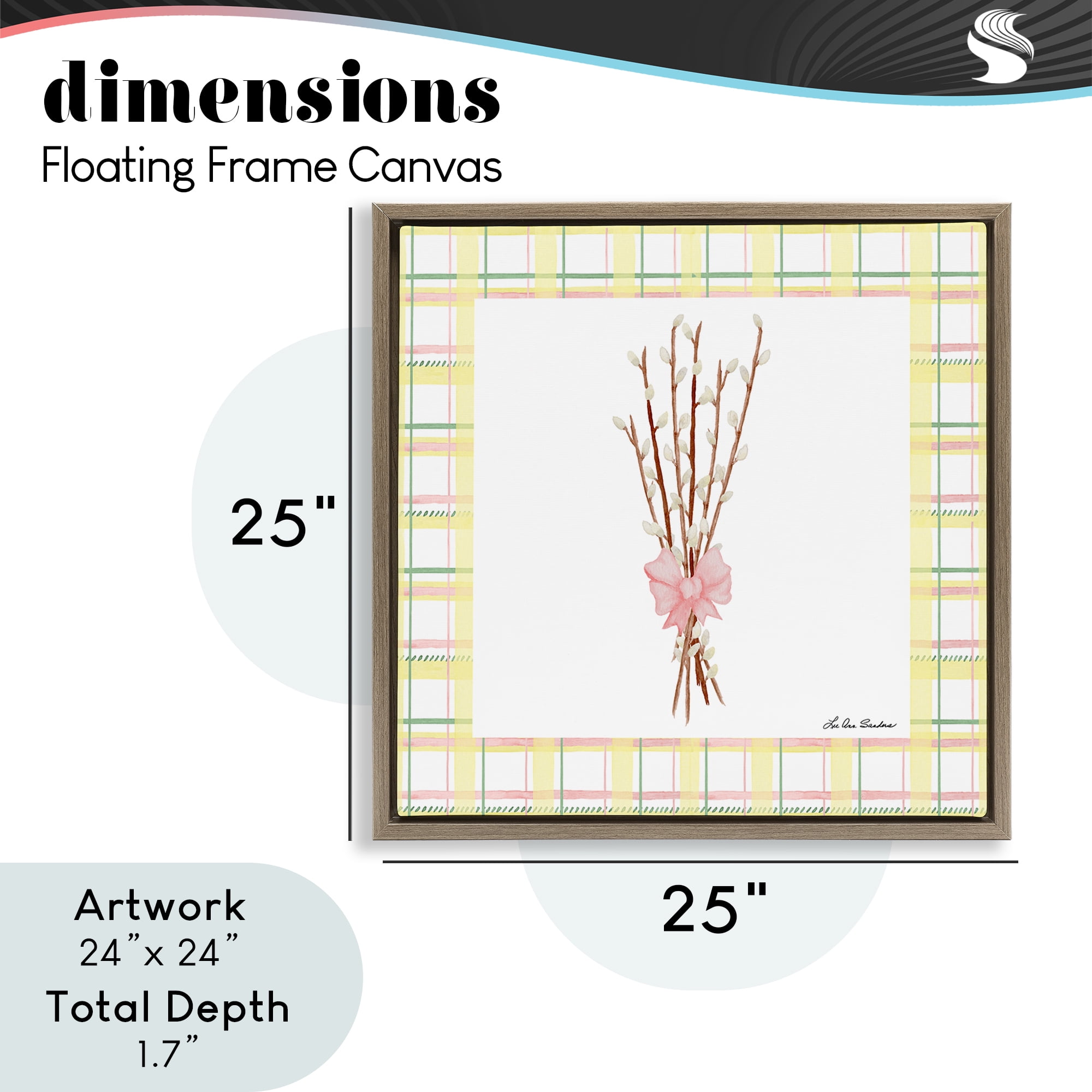 Pastel Spring Pussy Willow Brown Framed Floater Canvas Wall Art, design by Lee Ann Sanders