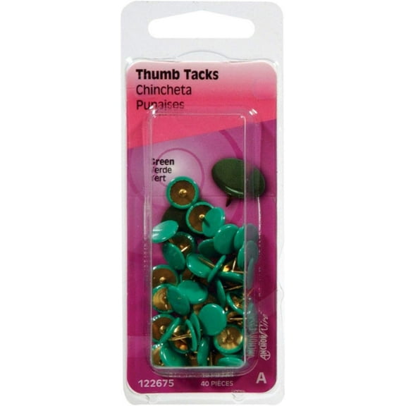 Hillman Thumb Tacks 3/8" 5/16" Steel Green Polybox