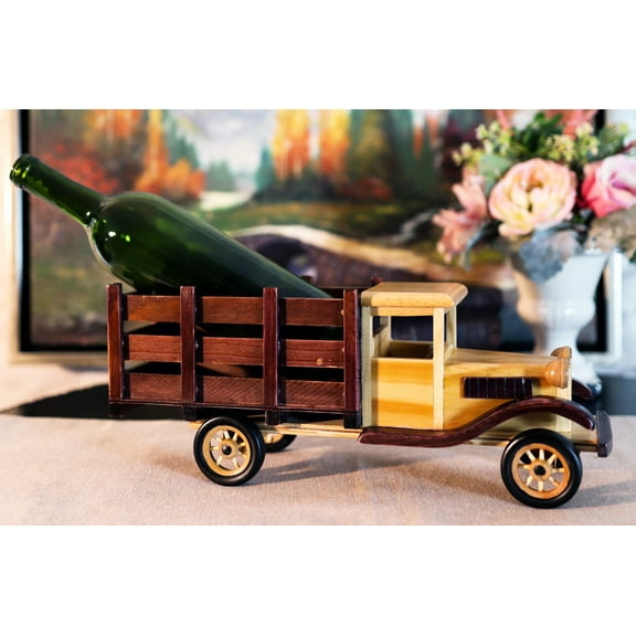Hand Made Wood Retro Classic Style Model TT Pick Up Truck Wine Holder Figurine