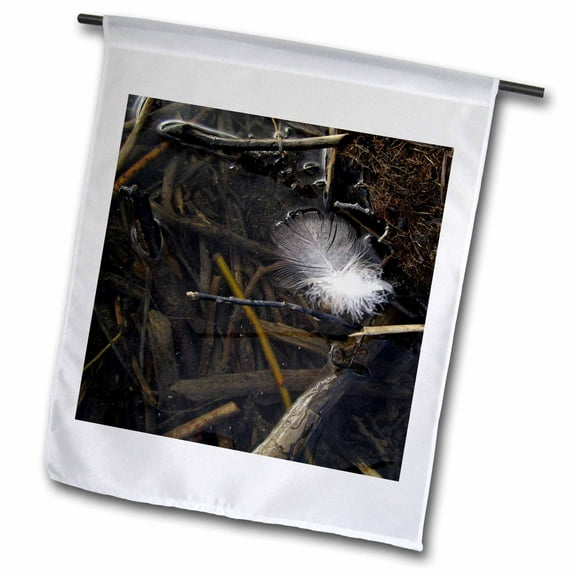 3dRose, Feather Caught up in Sticks in Lapie River, 12 x 18 inch Garden Flag