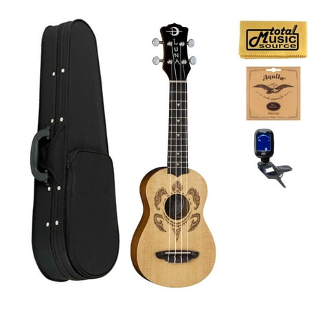 LUNA Honu Soprano Spruce Turtle Ukulele, Soft Case Bundle, UKE HONU SPR