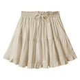 thumbnail image 4 of Women Solid Lace Up Skirt High Waist Skirt Pleated Ruffle Fold Skirt, 4 of 4
