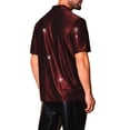 thumbnail image 3 of INSPIRE CHIC Men's Camp Collar Metallic Short Sleeve Button Down Shiny Disco Shirts S Red, 3 of 4