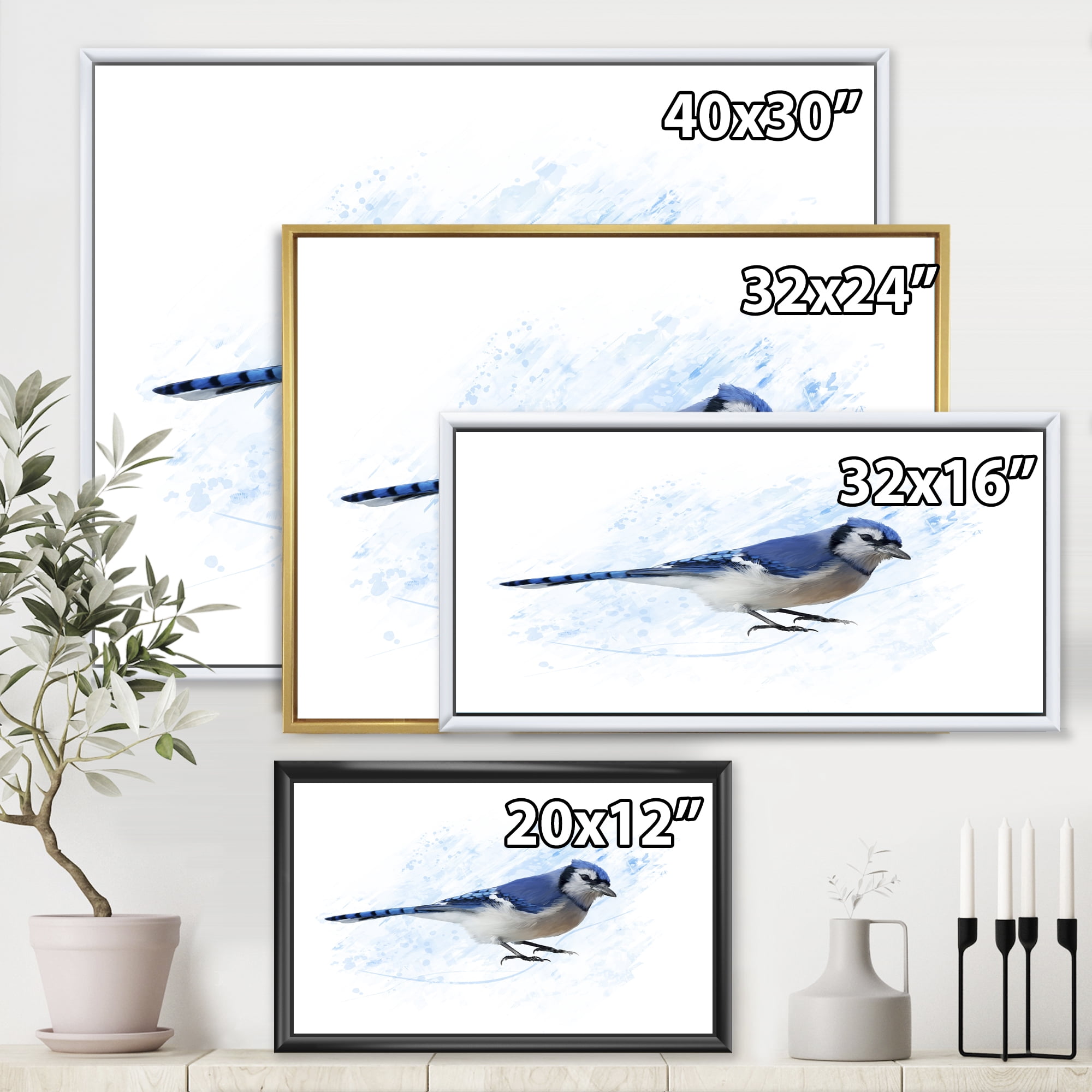 Designart 'Ancient Blue Jay Bird' Traditional Framed Canvas Wall Art Print