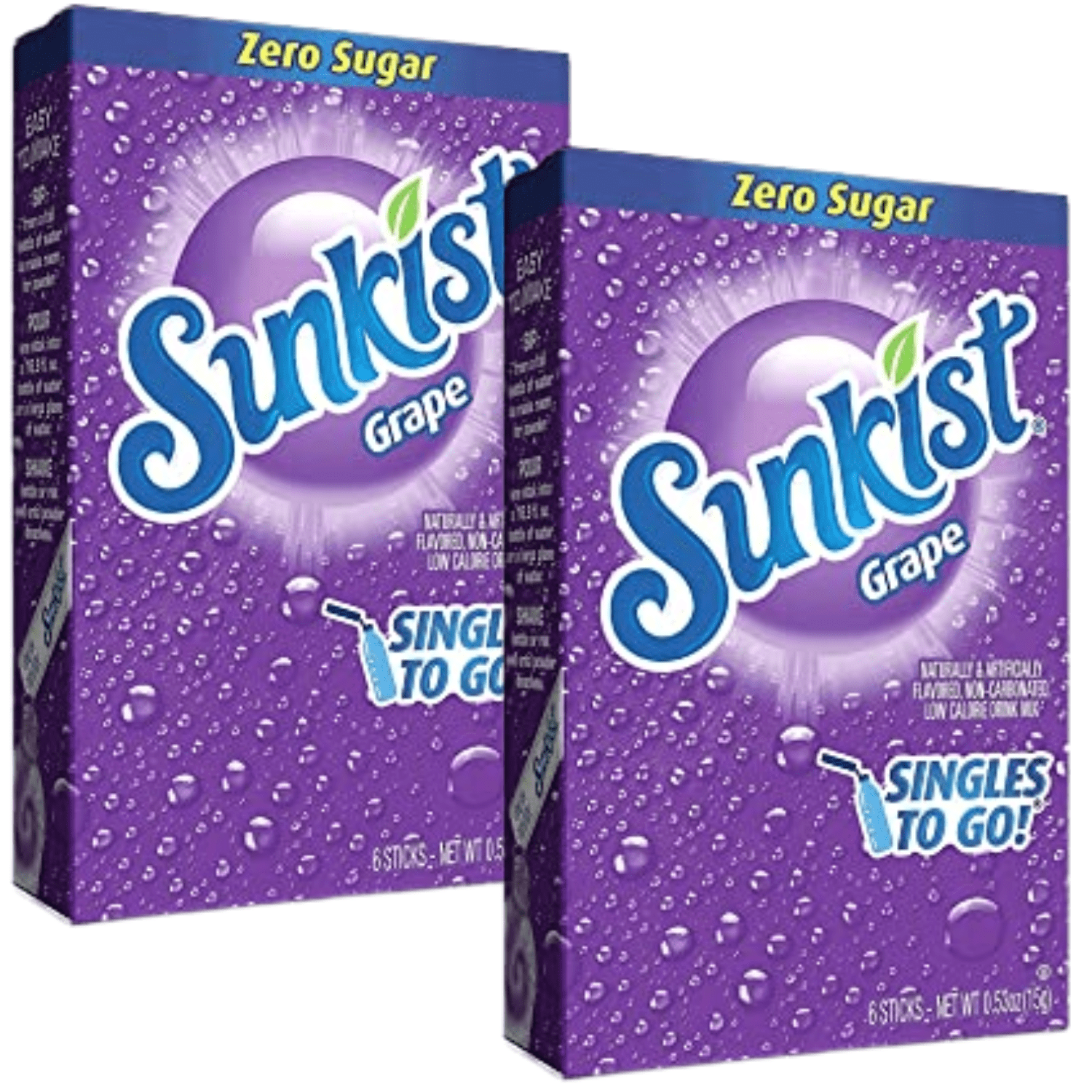 Sunkist Singles to Go SugarFree Drink Mix Grapes Flavor, Low Calories Caffeine Free & Rich in