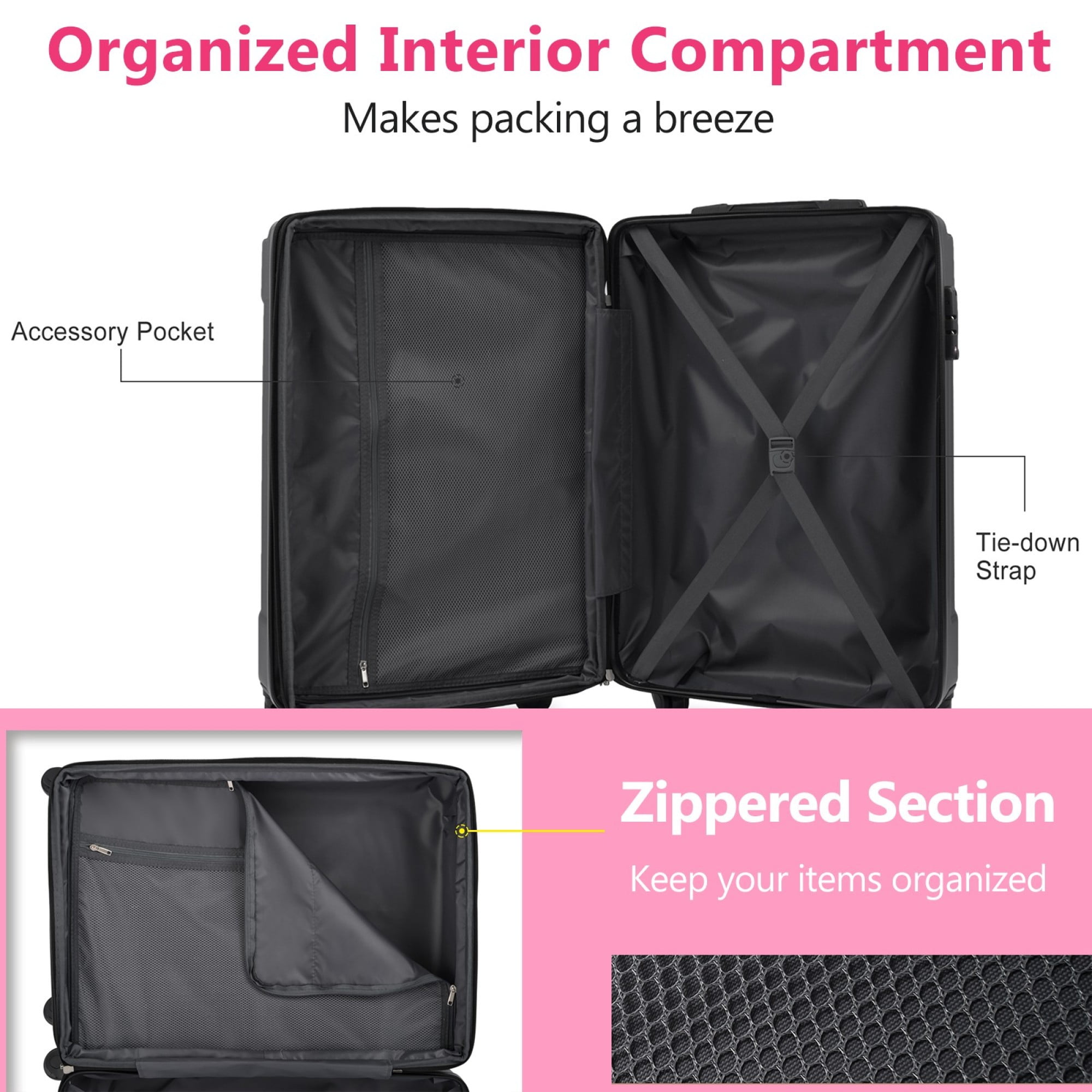 24 Inch Checked Luggage, ABS+PC Lightweight&nbsp;Hardshell Suitcase with TSA Lock & Spinner Silent Wheels, Medium Size with 65L Capacity, Convenient for Trips, White