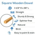 thumbnail image 4 of Wood Square Dowel Rods 1-1/2 inch x 36 Pack of 50 Wooden Craft Sticks for Crafts and Woodworking by Woodpeckers, 4 of 7