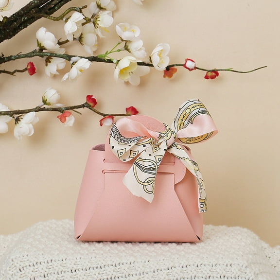 15pcs Imitation Leather bag with Silk Ribbon Gift Bags Christmas Party Wedding Favors Bags Pink 13x12.5x5cm
