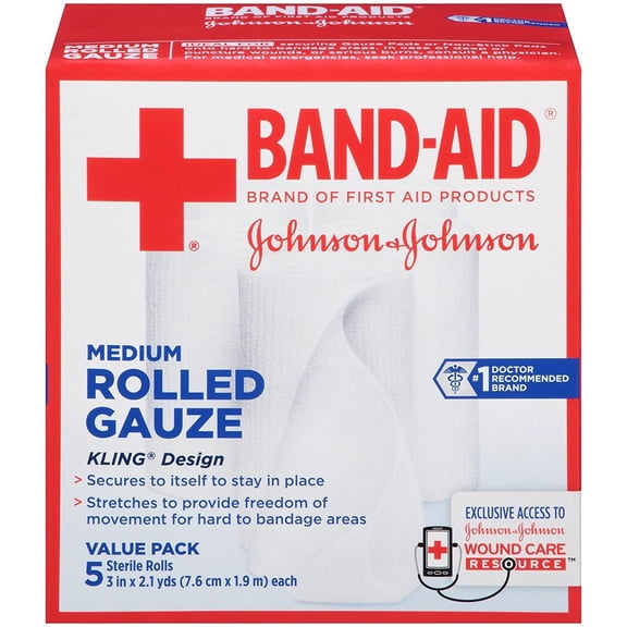 Band-Aid Brand Of First Aid Products Rolled Gauze, 3 Inches By 2.1 Yards, 5 Count Value Pack