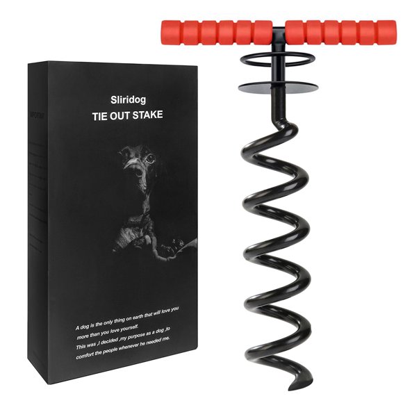 Estaca de amarre para perros Sliridog, mango en espiral resistente de 15 pulgadas
