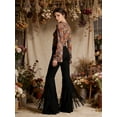 thumbnail image 4 of High Waisted Faux Suede Feel Knit Fringe Flare Pants High Density Tassel Bell Bottoms Western Cowgirl Style Stretchy Trousers for Nashville Country Music Festival Stagecoach and Rodeo, 4 of 8