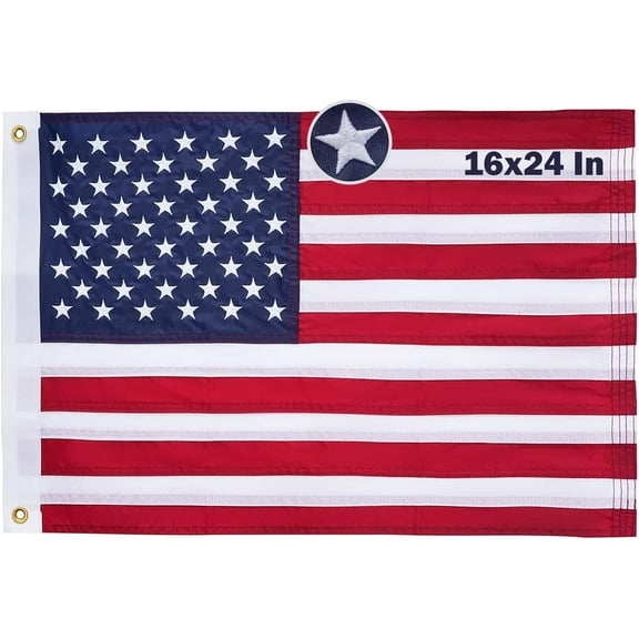 Boat Flag American Flag for Boat Cabin Flags 16 x 24 US Yacht Nautical Flag with 50 Embroidered Stars with 2 Brass Grommets 4 Stitching Rows Heavy Duty Nylon United States Flag