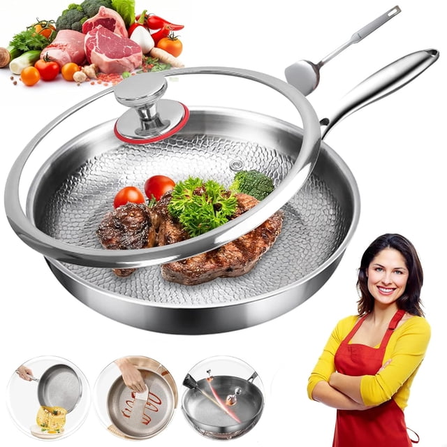 Titanium Frying Pan Pro, 2026 New Upgraded Titanium Pans for Cooking Non Stick with Lid, 12.7inch Kitchen Steak Frying Pans for All Stovetops, Home Use Cookware (with Lid,11.81inch)