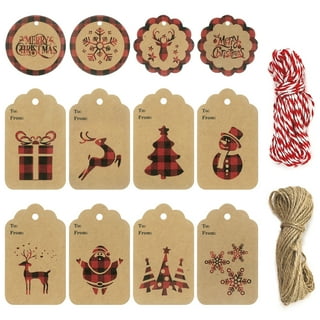 Visland 50PCS Kraft Paper Christmas Gift Tags，Xmas Brown Kraft Gift Tags  with Jute Twine Baker Twine for DIY Xmas Holiday Present Wrap Stamp and  Label Package Name Card 