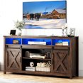 thumbnail image 7 of LED Farmhouse TV Stand for 65" 75" TVs with Power Outlets, 32" Tall Sliding Barn Door Entertainment Center with Adjustable Shelves/4 Layer Storage for Living Room, Brown, 7 of 7