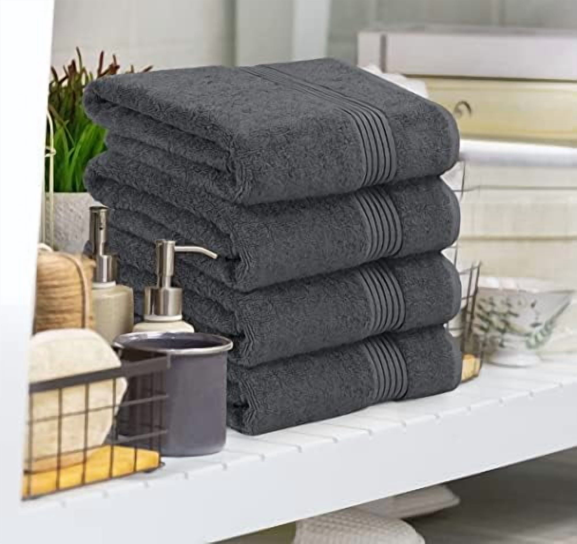 4 Pack Bath Towels Set, 27 by 54 Inches, 100% Ring Spun Cotton, Quick Dry, Highly Absorbent, Soft Feel Towels, Perfect for Daily Use, Grey