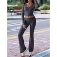 thumbnail image 4 of Conjunto Deportivo de 2 Piezas para Mujer, Camiseta de Larga, Pantalones Acampanados con Solapa, Chándal Informal, Gris Oscuro, Talla XS, 4 of 8