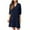 Navy, variant on QUYUON Linen Dress Women Summer V-Neck 3/4 Sleeve Pockets Dress Solid Color Casual Loose Fit Ankle Length Dress Beach Sundress Tunic A-Line Swing Dress Style D-7862 Navy M