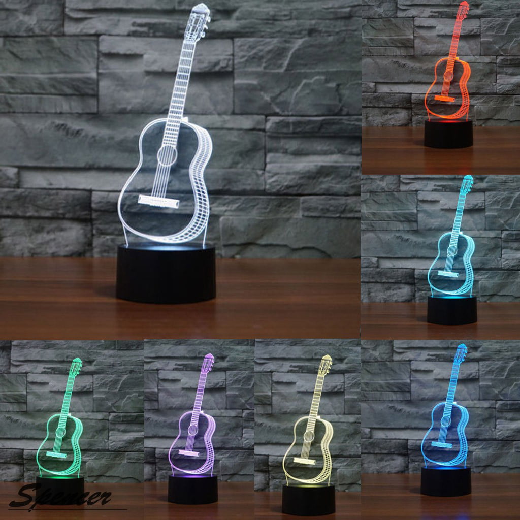 LED Guitar Night Light 3D Illusion Touch Remote Control Desk Lamp Kids Lamp