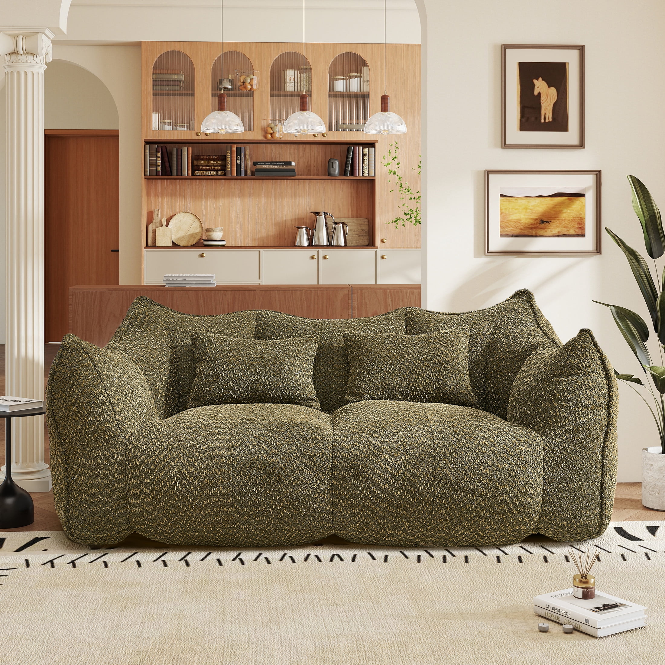 Aukfa Cloud Comfy Sofa, 24.4" Deep Seat Loveseat Couch for Living Room, No Assemble,Chenille,Oliver Green
