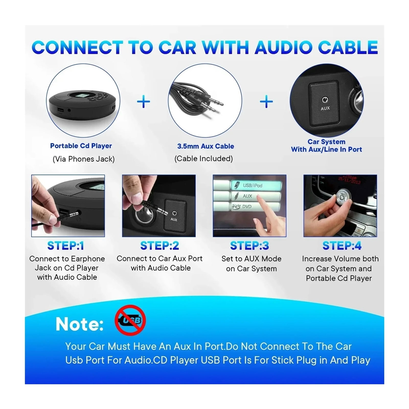 Bluetooth CD Player Portable Rechargeable with Speakers & Headphones Walkman MP3 Player