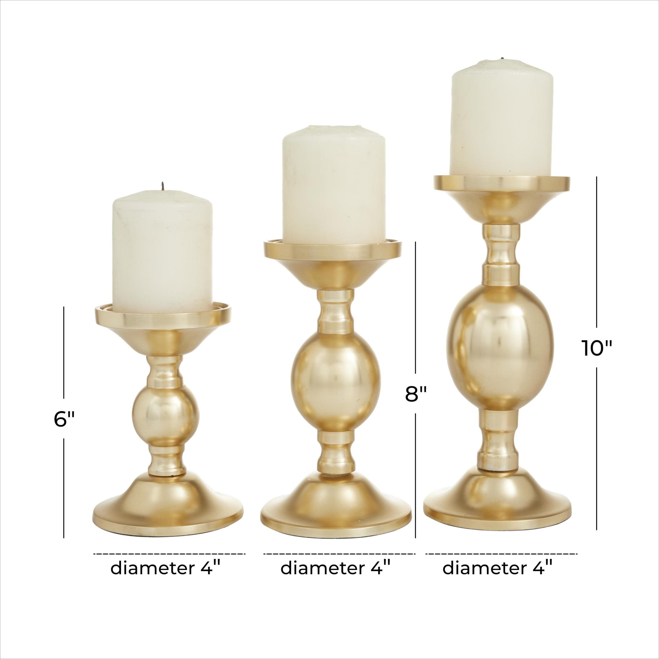 DecMode 3 Candle Gold Aluminum Metal Pillar Candle Holder, Set of 3