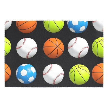 

Ryvnso 1 Piece Placemats Baseball Football Basketball Dining Mats Heat-Resistant Non-Slip Washable Table Mat