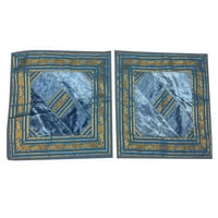 Mogul Ethnic Silk Cushion Cover Vintage Sari Border Patchwork Square Blue Pillow Cases 16" x 16"