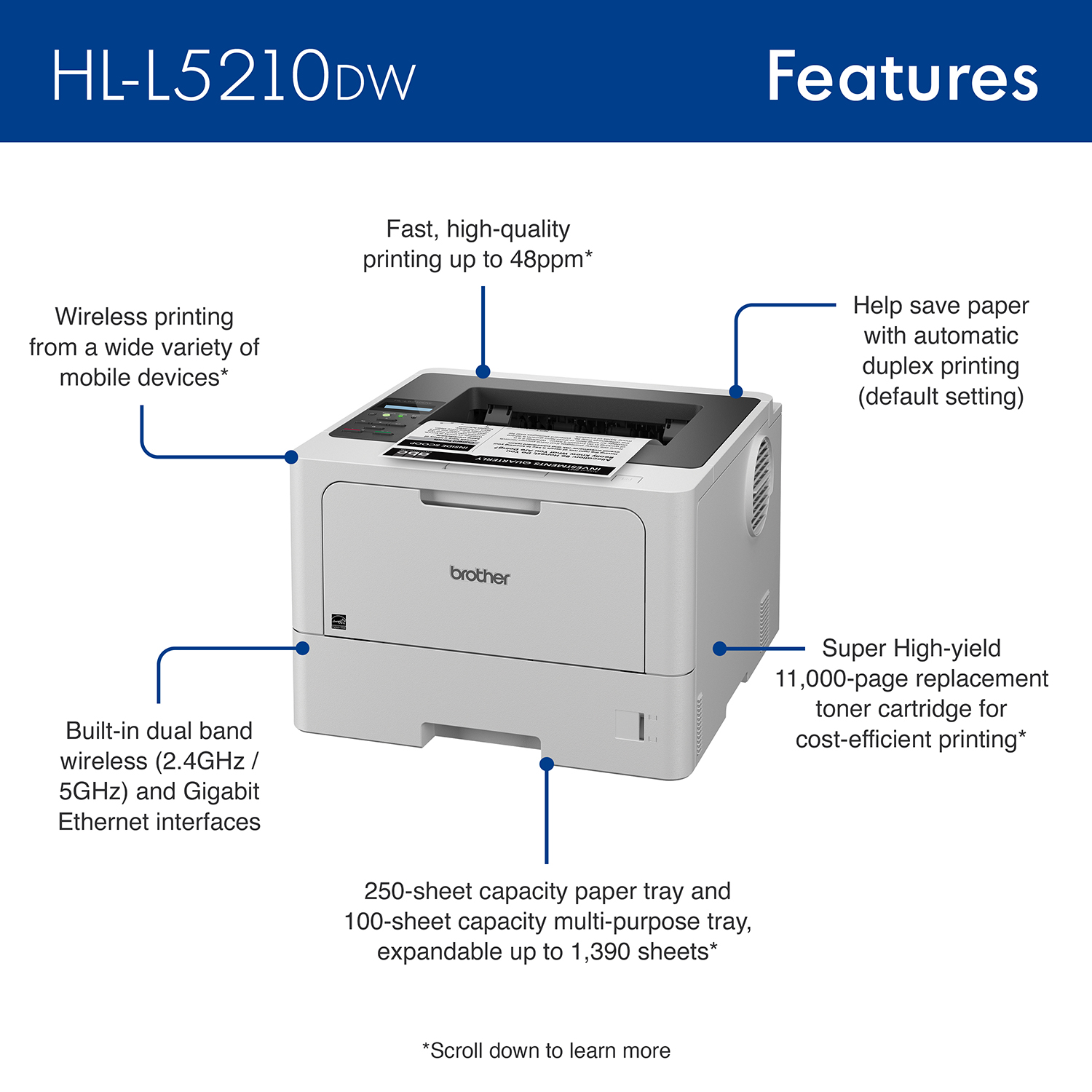 Brother HL-L5210DW Business Monochrome Laser Printer photo 3
