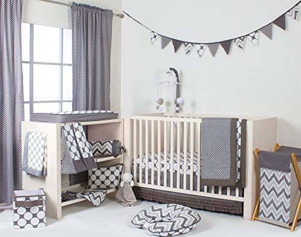 Bacati - Mix N Match Ikat Chevron/Dots Grey Musical Baby Crib Mobile