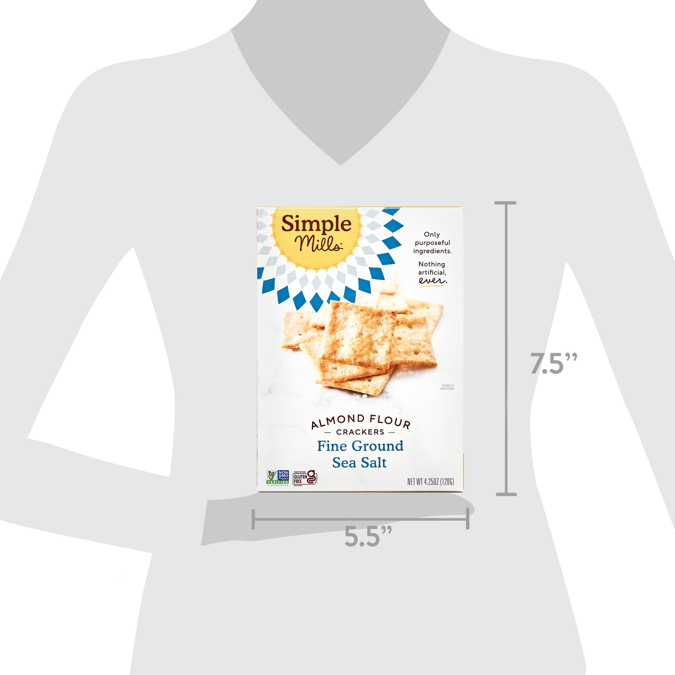 (6 pack) Simple Mills Crackers, Fine Ground Sea Salt, Almond Flour, 4.25 oz Box